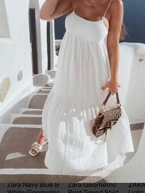 Zara White Spaghetti-Strap Maxi Dress cotton NWT